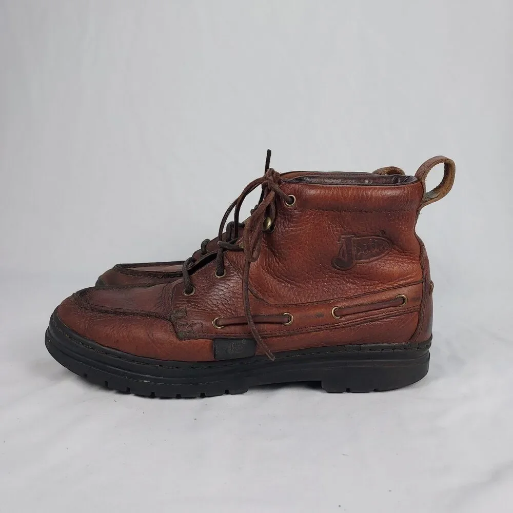 Justin Mens 9M Leather Moc Toe Ankle Boots Brown Casual Outdoor Shoes